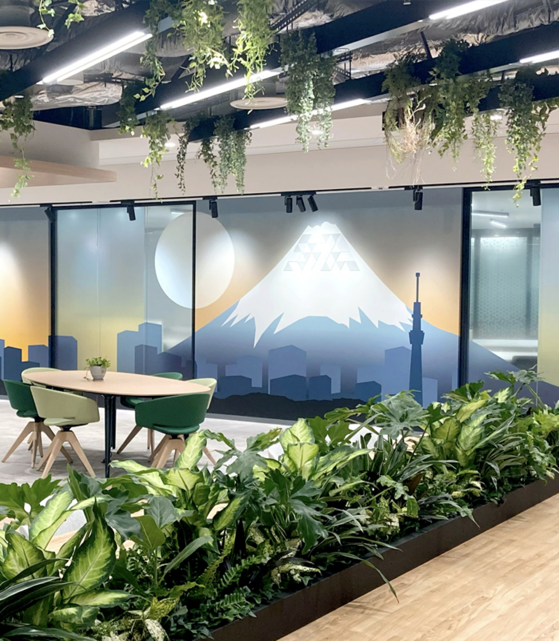 SAP Japan workplace with Mount Fuji mural